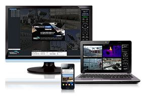 Systems with Intelligence video management software shown on various screens